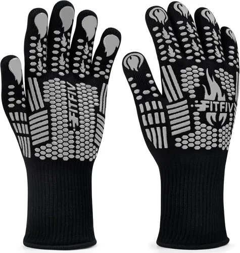 Miniatura 8 de Guantes para barbacoa, guantes para horno, guantes de barbacoa resistentes al calor extremo de 1472 °F, guantes antideslizantes de silicona