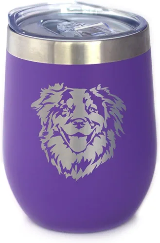 Miniatura 6 de Australian Shepherd Face - Wine Tumbler Glass with Sliding Lid - Stainless Steel Insulated Mug - Unique Dog Themed Decor and Gifts for Moms & Dads