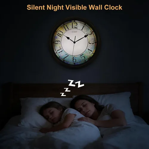 Miniatura 8 de OCEST Reloj de pared iluminado de 13 pulgadas, reloj de pared iluminado silencioso que brilla en la oscuridad, funciona con pilas para dormitorio