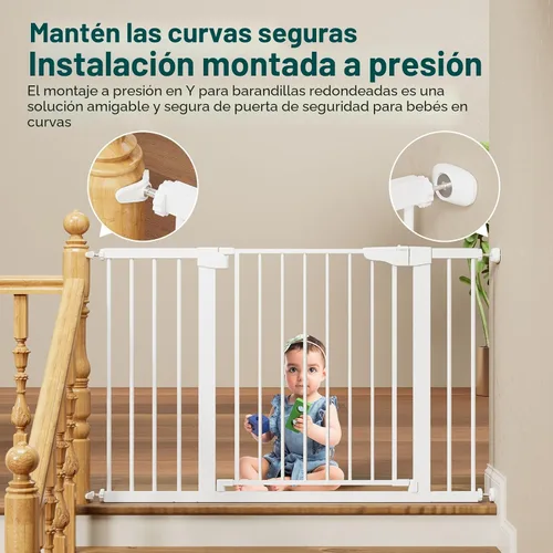 Miniatura 5 de Cumbor Puerta para Bebés de 29.7-48" para Escaleras, Ganadora del Premio Mom's Choice Awards - Puertas para Perros para Entradas, Puerta de Blanco