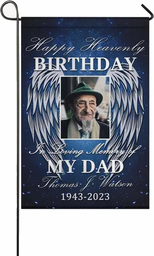 Bandera conmemorativa personalizada para jardín con nombre de foto, fecha para patio al aire libre, decoración de cementerio para tumba, doble cara,