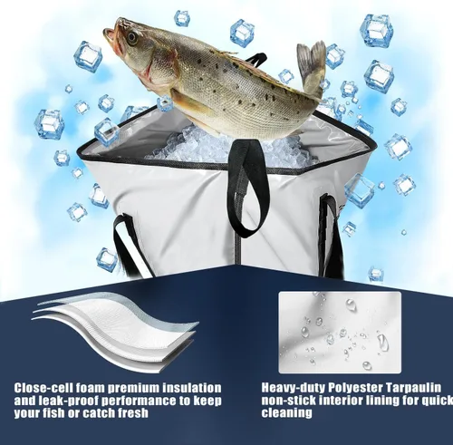 Miniatura 3 de Bolsa enfriadora térmica Buffalo Gear para peces, 40x18 pulgadas 48x18 pulgadas, a prueba de fugas, bolsa portátil impermeable, mantiene el hielo