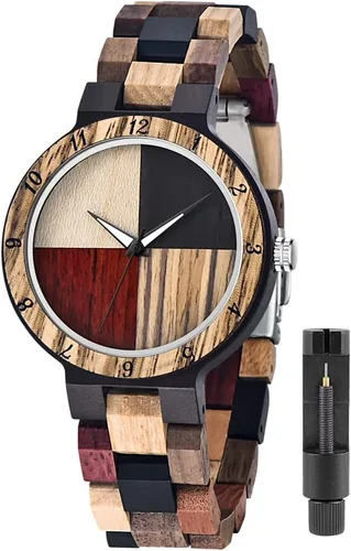 Miniatura 13 de Tiong Reloj de madera para mujer con correa de madera, diseño clásico analógico, colorido, de bambú, relojes para mujeres, parejas