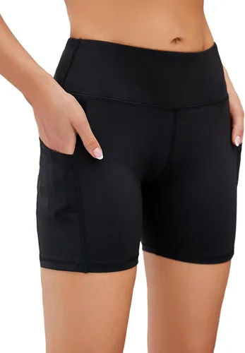 Miniatura 21 de AHLW Pantalones cortos de ciclismo suaves para mujer, con bolsillos, cintura alta, elásticos, cómodos, atléticos, para correr, yoga