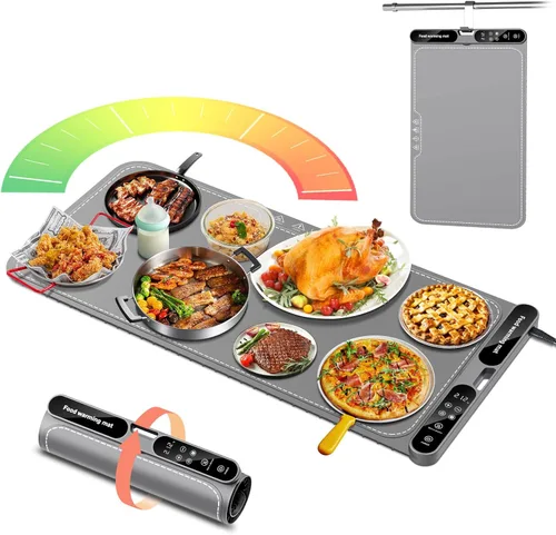 Tapete de calentamiento para alimentos extra grande, bandeja de calentamiento eléctrica, tapete de calefacción de silicona de 15 x 31.5 pulgadas con