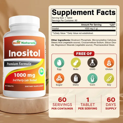 Miniatura 2 de Best Naturals Inositol 1000 mg 60 Tabletas