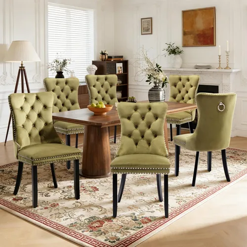 Miniatura 71 de Juego de 4 sillas de comedor de terciopelo, sillas de comedor tapizadas con ribete de cabeza de clavo y patas de madera maciza para cocina