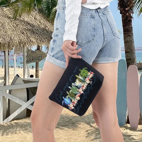 Miniatura 7 de LEVLO Bolsa de maquillaje cosmética de tortuga marina, regalo para amantes de las tortugas, Dios dice que eres único, especial, encantador, elegido