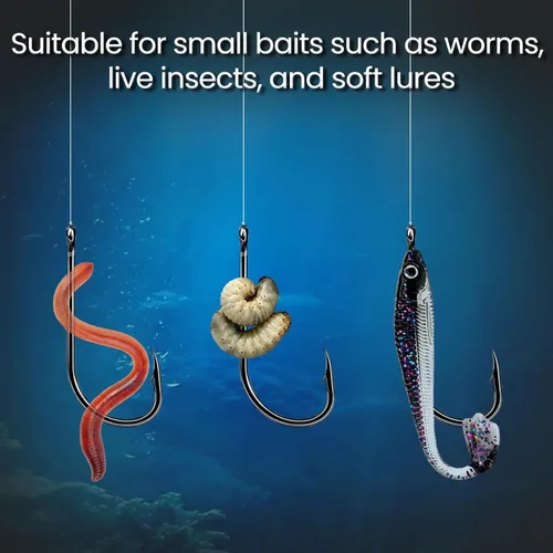 Miniatura 6 de FishTrip Baitholder Fishing Hooks, 100 Pack Bait Holder Hook Double Barbed Offset Long Shank Live Bait Fish Hooks Saltwater Freshwater for Bluegill