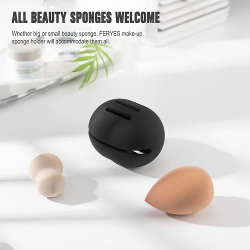 Miniatura 5 de FERYES Soporte para esponja de maquillaje – Estuche para mezclador de maquillaje de silicona resistente a roturas y ecológico para viajes - Negro