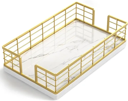Miniatura 22 de Wican Bandeja para toallas de invitados para baño, servilletas de madera y hierro para tocador, mesa de comedor, cesta de madera para toallas