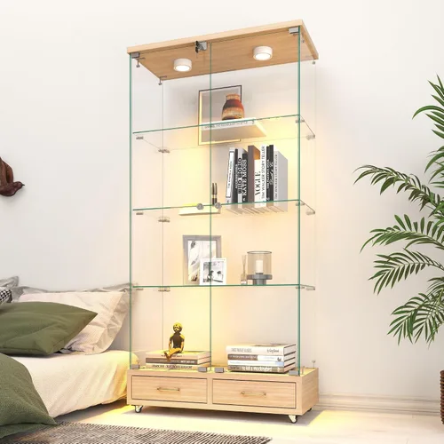 Miniatura 48 de Vitrina de cristal con 3 estantes con 2 puertas, vitrina de cristal transparente para sala de estar, dormitorio, 49.49 x 31.77 x 14.37 pulgadas