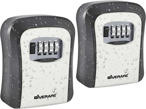 GIVERARE Paquete de 2 cajas de bloqueo de llaves, caja de seguridad combinada de 4 dígitos para montaje en pared, impermeable para exteriores, caja