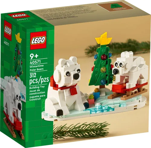 LEGO Wintertime Polar Bears 40571 - Kit de construcción de decoración de Navidad, regalo de oso polar, gran relleno de calcetín para niños, cuenta