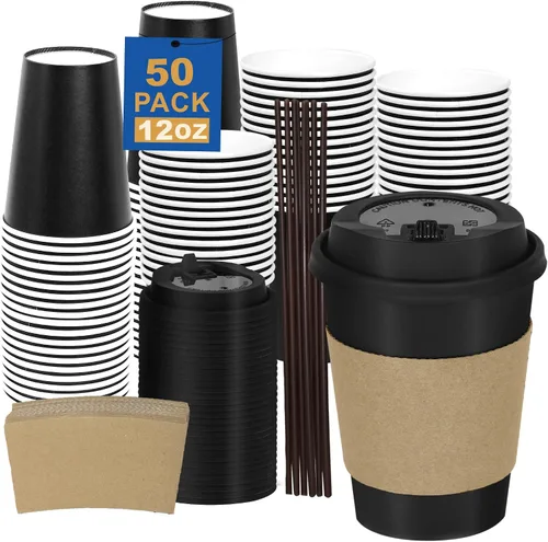 Miniatura 17 de Paquete de 100 tazas de café desechables de 8 onzas, tazas de papel desechables de color marrón a granel, tazas de café para té caliente, chocolate