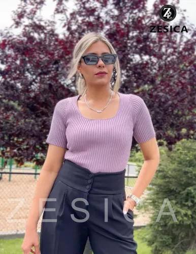 Miniatura 7 de ZESICA Women's 2024 Short Sleeve Square Neck T Shirts Slim Fitted Summer Ribbed Knit Basic Casual Tee Tops