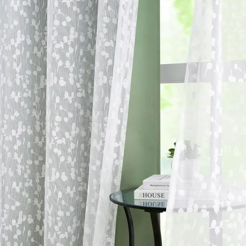 Miniatura 12 de Jubilantex Cortinas opacas completas + paneles de ventana transparentes con hojas, juego de tratamiento de ventana de doble capa estilo mezcla