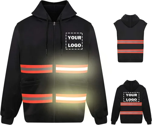 Miniatura 7 de Hi Vis - Sudadera de seguridad con capucha y manga extraíble, forro polar de alta visibilidad, chaqueta de trabajo Negro - Estilo 4