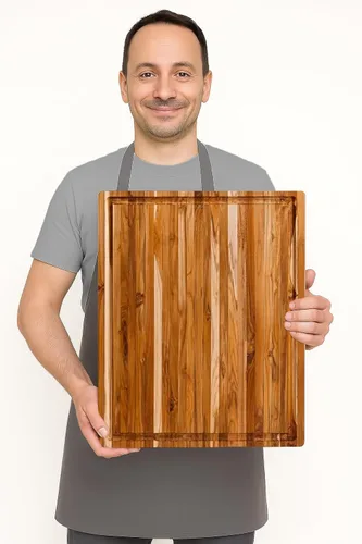 Miniatura 3 de Teak tabla para cortar rectangular con agarre y ranura para líquidos (24 x 18 x 1.5 pulgadas) - De Teakhaus. Solo tabla de cortar