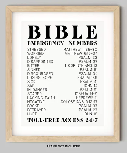 Miniatura 3 de Divertido arte de pared con versículo bíblico, impresión sin marco de 8 x 10 pulgadas, números de emergencia con versículos de la Biblia, impresión