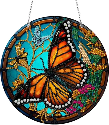 LUSandy Kit de pintura de diamante de mariposa 5D para bricolaje, letrero de arte de pared, diseño de mariposa, diamante, atrapasoles, adorno