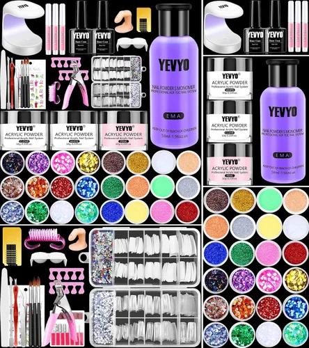 Kit de uñas acrílicas con todo para principiantes, kit profesional de iniciación de uñas, polvo acrílico con purpurina de 24 colores y monómero
