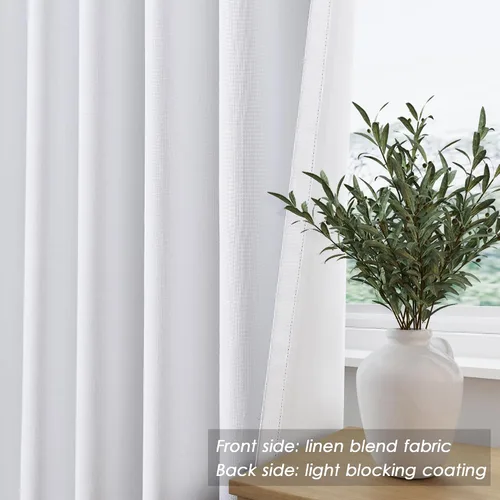 Miniatura 8 de Cortinas de lino 100% opacas para dormitorio, 102 pulgadas de largo, con pestaña trasera, bolsillo para barra, paneles acústicos con aislamiento