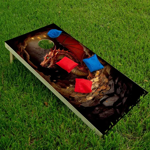 Miniatura 4 de Juego de 2 fundas de vinilo profesionales para tablero de Cornhole - Calcomanías de Cornhole de dragones de fantasía feroces para cubiertas