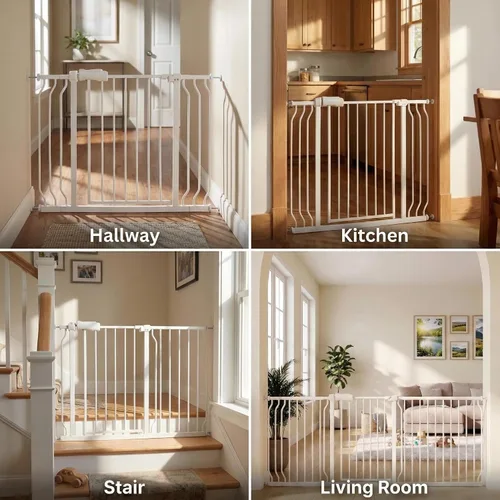 Miniatura 6 de Puerta de bebé para escaleras y puertas, puertas para perros de 29 a 34 pulgadas para la casa, puerta para mascotas de interior montada a presión