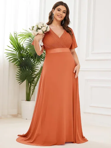 Miniatura 95 de Ever-Pretty Vestido formal para mujer, Navidad, Año Nuevo, cuello en V, gasa, talla grande, largo hasta el suelo, vestido de dama de honor