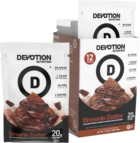 Devotion Nutrition Brownie - Proteína en polvo para batidos, hornear, brownies, postres, 0.71 oz de aislado de suero y mezcla de caseína, sin azúcar