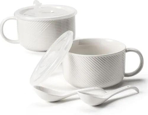 Miniatura 14 de Tazón de sopa de gran tamaño con asa: taza de sopa de cerámica de 38 onzas con tapa, apto para microondas, contenedor de almacenamiento de alimentos