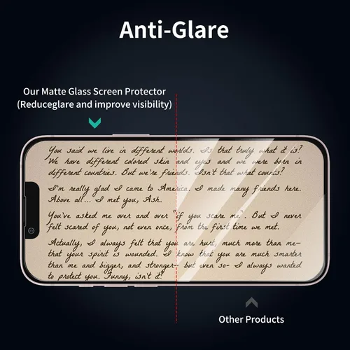 Miniatura 4 de Paquete de 2 protectores de pantalla de vidrio mate para iPhone 17e/16e/13 Pro/13/14, película de vidrio templado mate antirreflejos, antihuellas