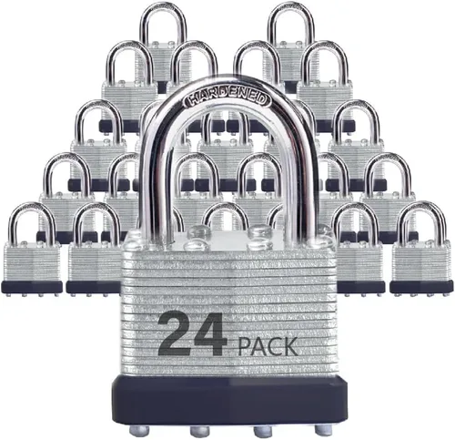 Miniatura 15 de Candados de acero laminado con llave similar con grillete normal para cobertizos, cercas y casilleros (paquete de 12)