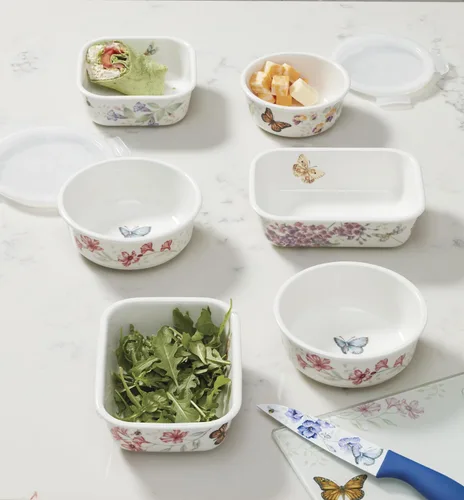 Miniatura 8 de Plato con divisiones Lenox, con dibujo de mariposas en la pradera, 9 pulgadas, Recipiente para servir y guardar, redondo, Blanco