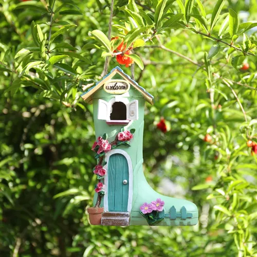 Miniatura 4 de Casa de pájaros Yinns, casa de pájaros colgante para pájaros silvestres en el exterior, casa de pájaros decorativa con bota de lluvia para B-Botas