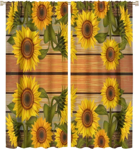 Miniatura 24 de Cortinas opacas de girasol, diseño natural, de granja, floral, con bolsillo para barra, para ventana, para dormitorio, sala de estar, 42 x 45