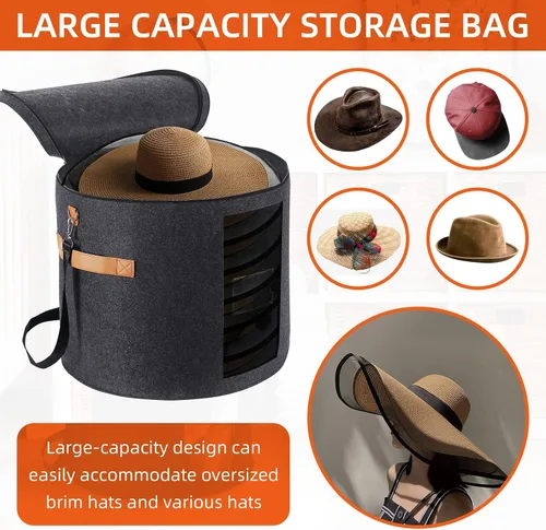 Miniatura 5 de Caja grande para sombreros de 19 pulgadas, cajas de almacenamiento para sombreros para mujeres, grandes y redondas para hombres, cajas plegables