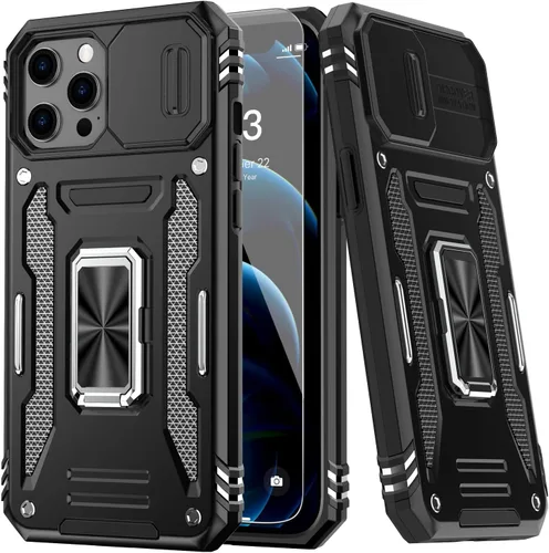 Miniatura 11 de MERRO Funda para iPhone 13 Pro con protector de pantalla, protección de cámara deslizante, funda resistente de grado militar con soporte magnético