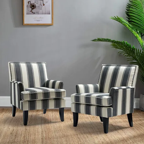 Miniatura 22 de HULALA HOME Silla decorativa moderna con brazos y patas de madera, silla decorativa de mediados de siglo, respaldo alto, reposabrazos acolchado