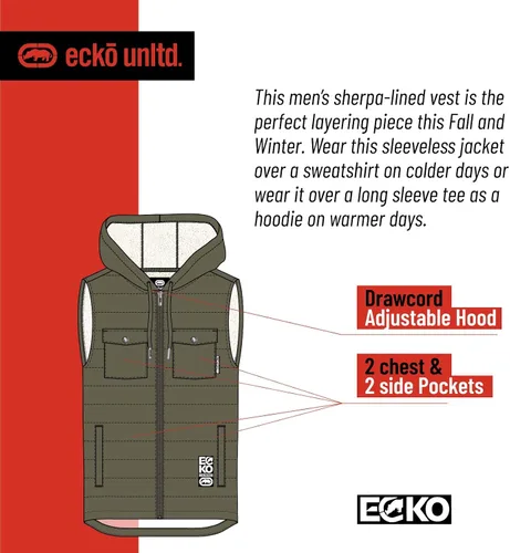 Miniatura 5 de Ecko Unltd Sleeveless Sherpa Lined Puffer Vest Mens Winter Travel Vest