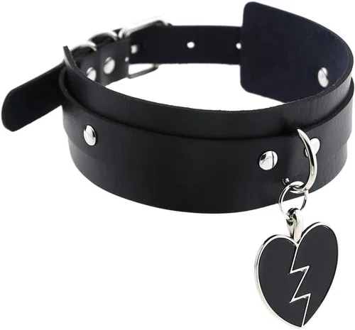 Miniatura 2 de SJYFAL Gargantilla de cuero para mujer, collar de corazón de roca para niñas punk, collar ajustable