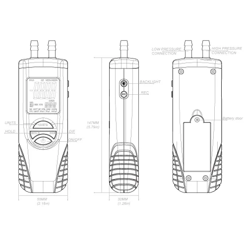 Miniatura 5 de Manómetro digital, medidor de presión de aire de doble puerto, medidor de presión, medidor de gas HVAC, manómetro de presión diferencial con puerto