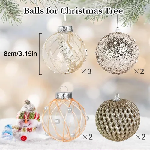 Miniatura 6 de Mupera Paquete de 9 adornos de Navidad con purpurina, bolas inastillables de lentejuelas doradas champán, decoración colgante de alta calidad