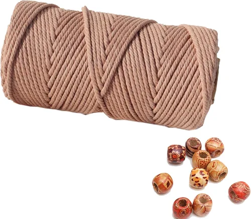 Cordón de macramé de 0.118 pulgadas, 109 yardas, color terracota, paquete de 1 cuerda de algodón natural para tejer macramé de color, 4 hebras de