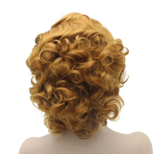 Miniatura 4 de Mxangel - Peluca de cabello sintético con encaje frontal natural, corto, rizado, rubio dorado