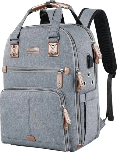 Miniatura 8 de SINVICKO Bolsa de ganchillo, mochila de tejido y organizador de bolsas con puerto de carga USB, bolsa grande de almacenamiento de hilo Azul