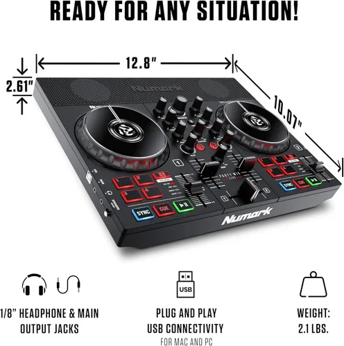 Miniatura 6 de Numark Party Mix Live DJ Controller con altavoces, luces, 2 cubiertas, mezclador, interfaz de audio y Serato Lite