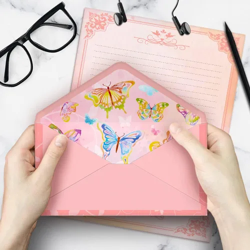 Miniatura 6 de Anzon Mories Juego de papelería de 72 piezas (48 hojas de papel y 24 sobres) de 8.5 x 11 pulgadas, letras gruesas de acuarela rosa para niñas, papel