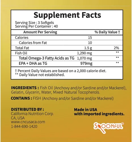 Miniatura 7 de Spoonful Mini Aceite de Pescado Omega 3, Certificado iFOS, 1290 mg por Porción, 120 Cápsulas Blandas Perlas, Cápsulas de Tamaño Pequeño Fáciles
